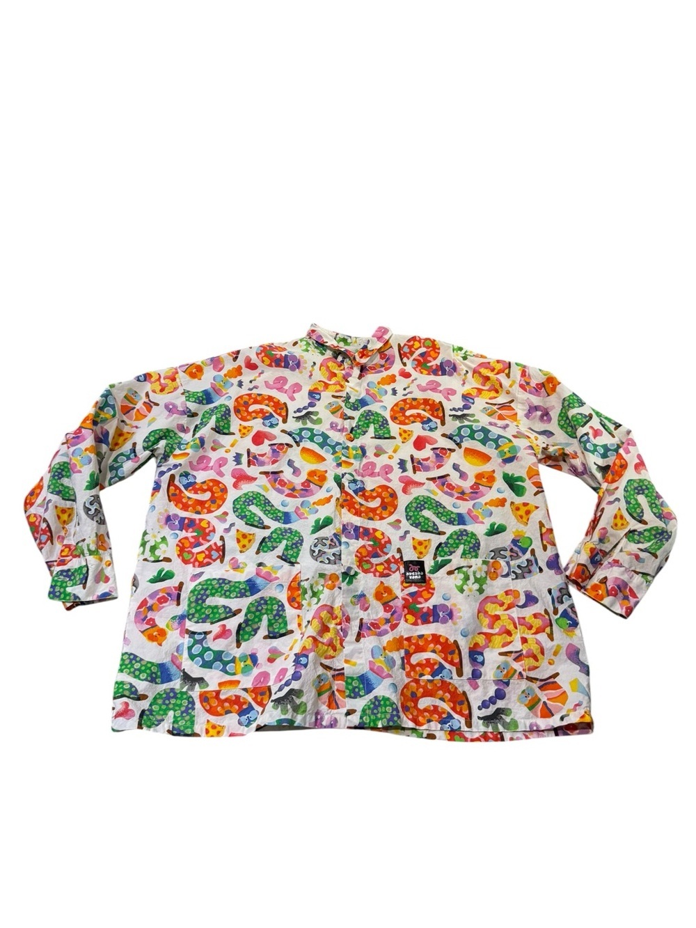 EUC Unisex Colorful Print Button-Up Shirt Vintage Rare Artistic Ayesha Rana